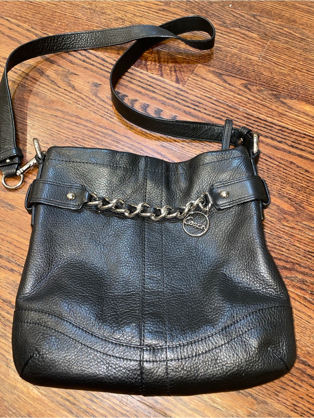 Coach F19722 Black Pebbled Leather Chain Convertible Crossbody Shoulder Bag